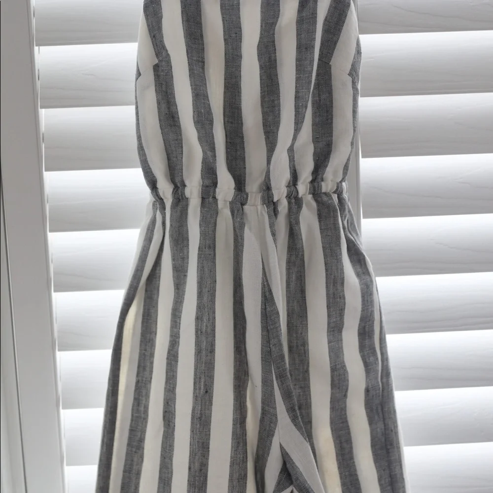 Reformation Striped Black and White Linen Jumpsuit